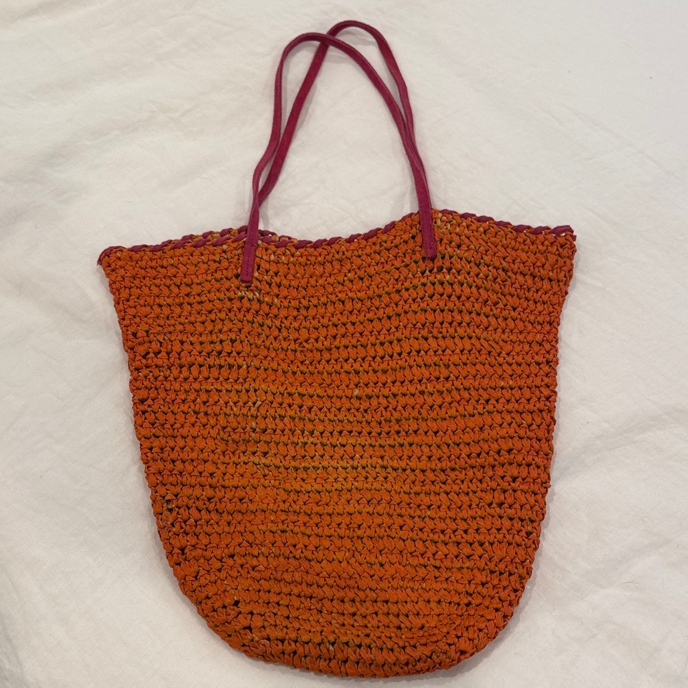 Anthropologie Orange and Red Crochet Tote Bag